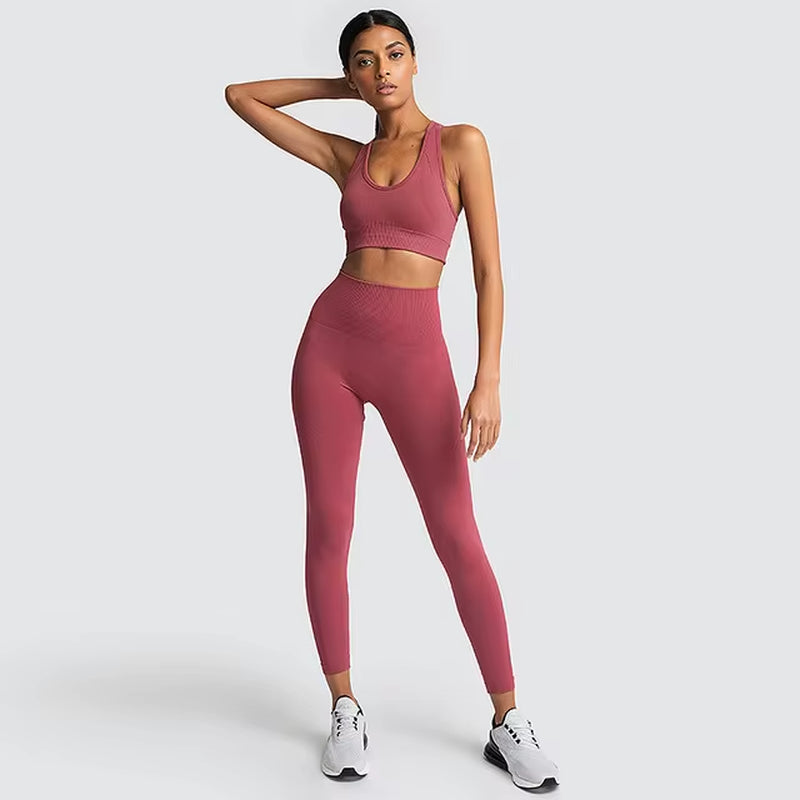 Seamless Hyperflex Women's Workout Set: Long Sleeve Crop Top and High Waist Leggings