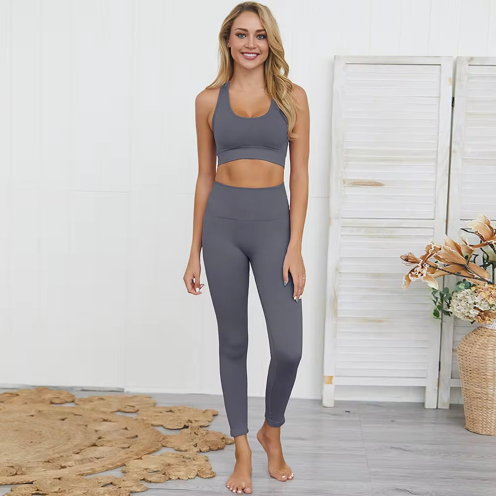 Seamless Hyperflex Women's Workout Set: Long Sleeve Crop Top and High Waist Leggings