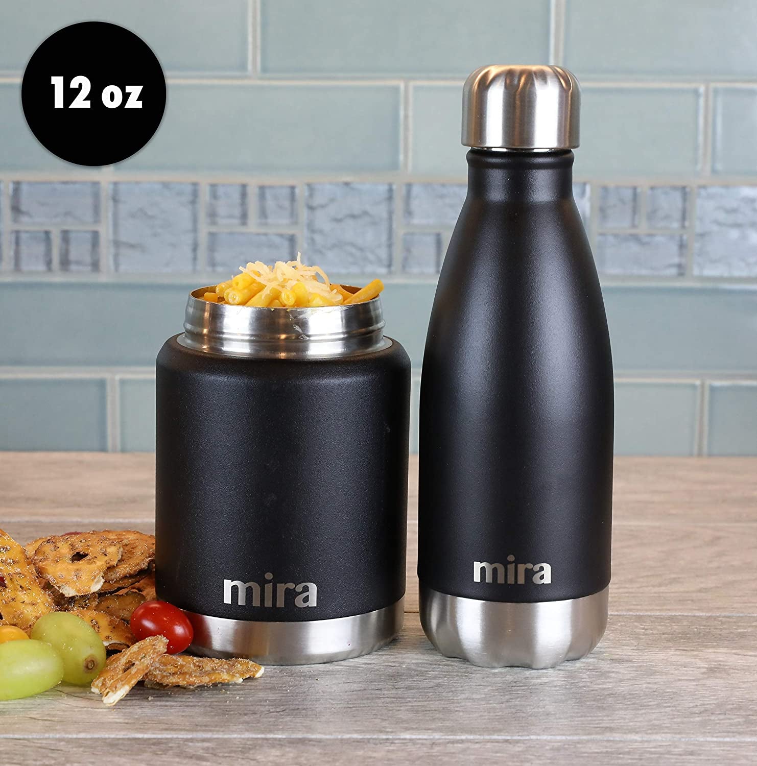 12 Oz Insulated Water Bottle - Slim Stainless Steel Cola Shape Thermos - Double Wall Hot & Cold Flask (24Hr Cold/12Hr Hot) - Black