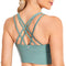 Women'S Strappy Longline Sports Bras - Wirefree Padded Medium Impact Workout Crop Tank Top Grey Feather Green Medium