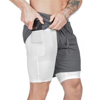 Men's 2-in-1 Quick-Dry Running Shorts for Gym and Outdoor Fitness Activities