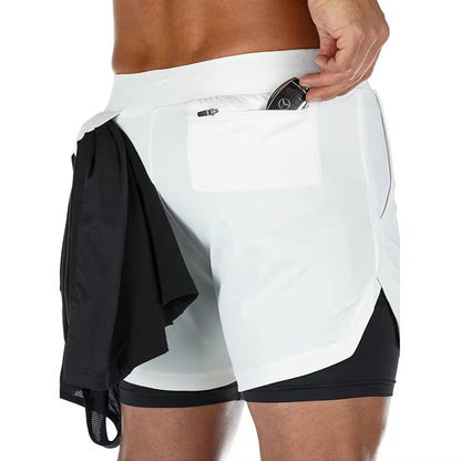 Men's 2-in-1 Quick-Dry Running Shorts for Gym and Outdoor Fitness Activities