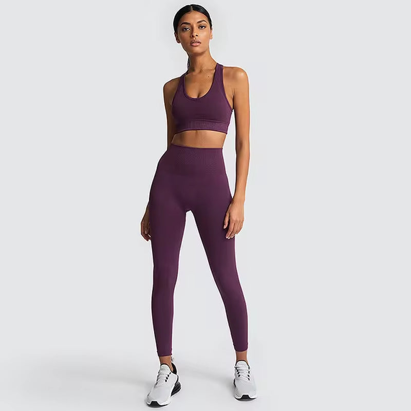 Seamless Hyperflex Women's Workout Set: Long Sleeve Crop Top and High Waist Leggings