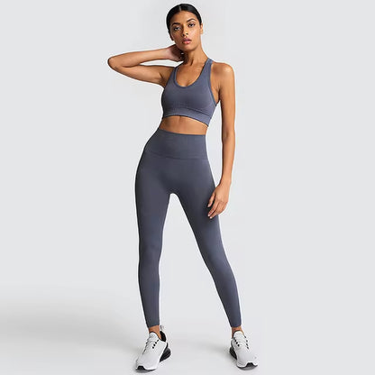 Seamless Hyperflex Women's Workout Set: Long Sleeve Crop Top and High Waist Leggings