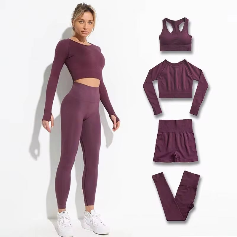 Seamless Hyperflex Women's Workout Set: Long Sleeve Crop Top and High Waist Leggings