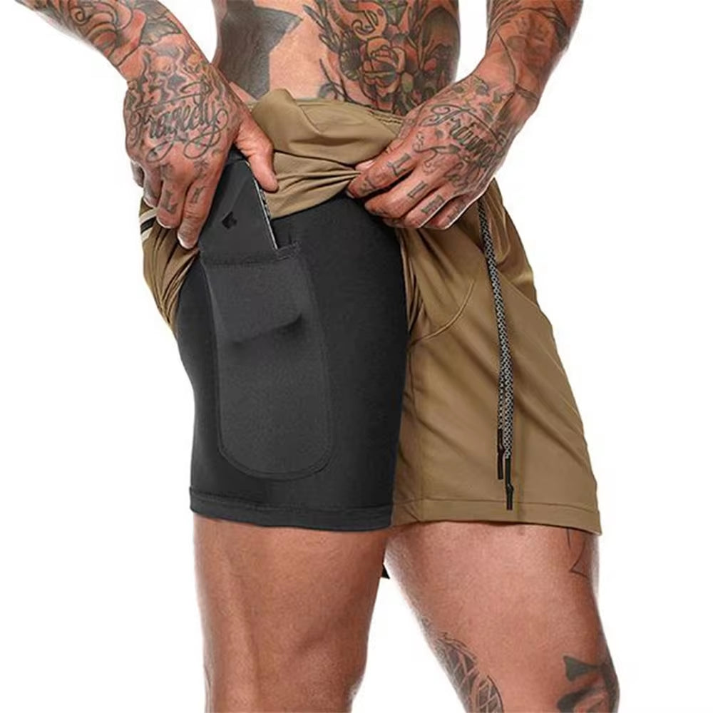 Men's 2-in-1 Quick-Dry Running Shorts for Gym and Outdoor Fitness Activities