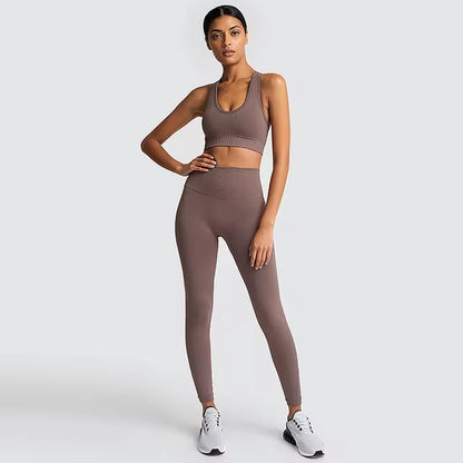 Seamless Hyperflex Women's Workout Set: Long Sleeve Crop Top and High Waist Leggings