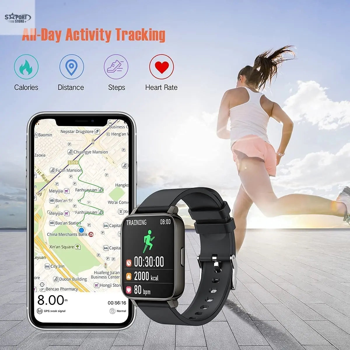 Smart Watch for Android Ios Phones, 1.69" Touch Screen Smartwatch for Men, Fitness Tracker Watch with Heart Rate Blood Pressure Monitor, Pedometer Running Watch, IP68 Waterproof Bluetooth Watch