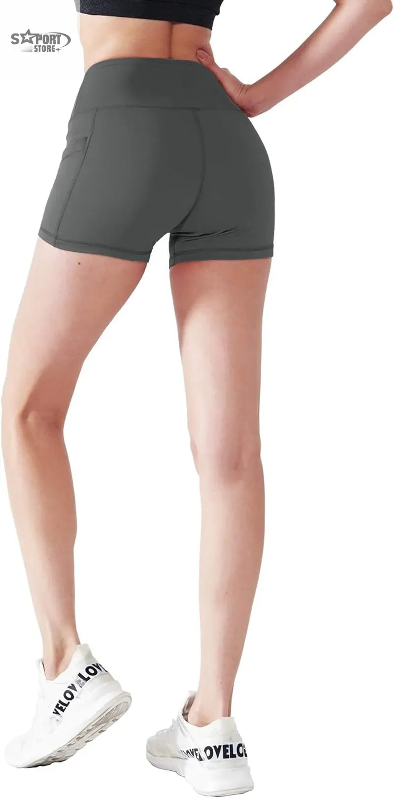 High Waist Athletic Shorts for Womens Yoga Fitness Running Shorts with Deep Pockets