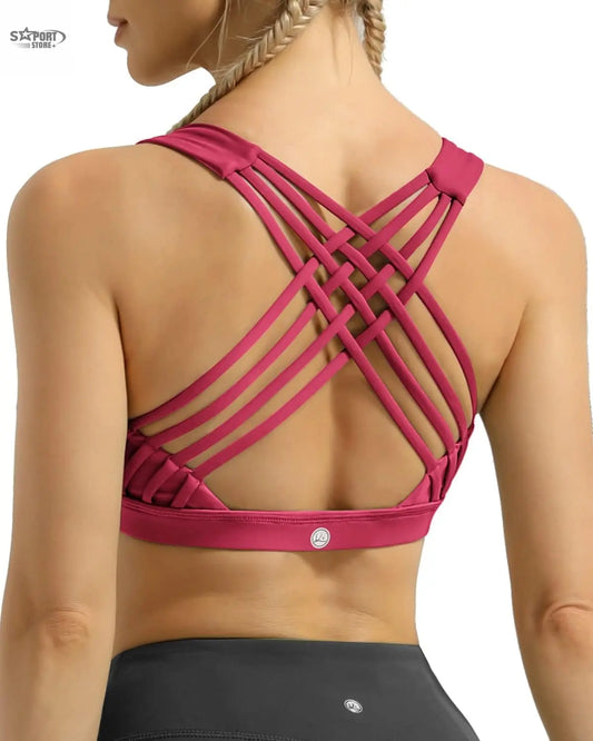 Women'S Medium Support Strappy Back Energy Sport Bra Cotton Feel 6017