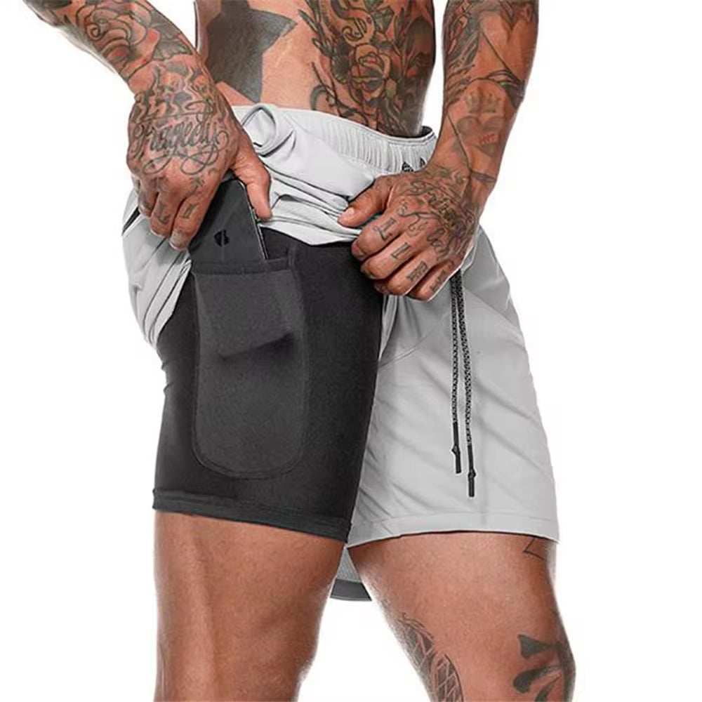 Men's 2-in-1 Quick-Dry Running Shorts for Gym and Outdoor Fitness Activities