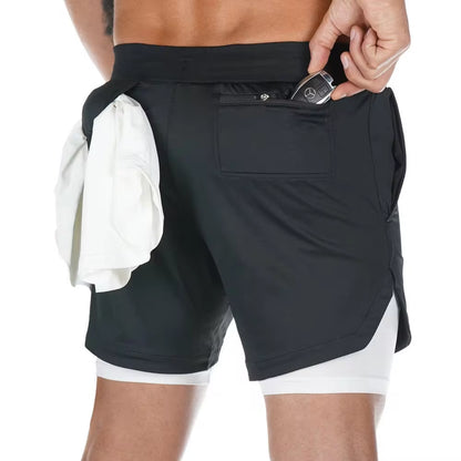 Men's 2-in-1 Quick-Dry Running Shorts for Gym and Outdoor Fitness Activities