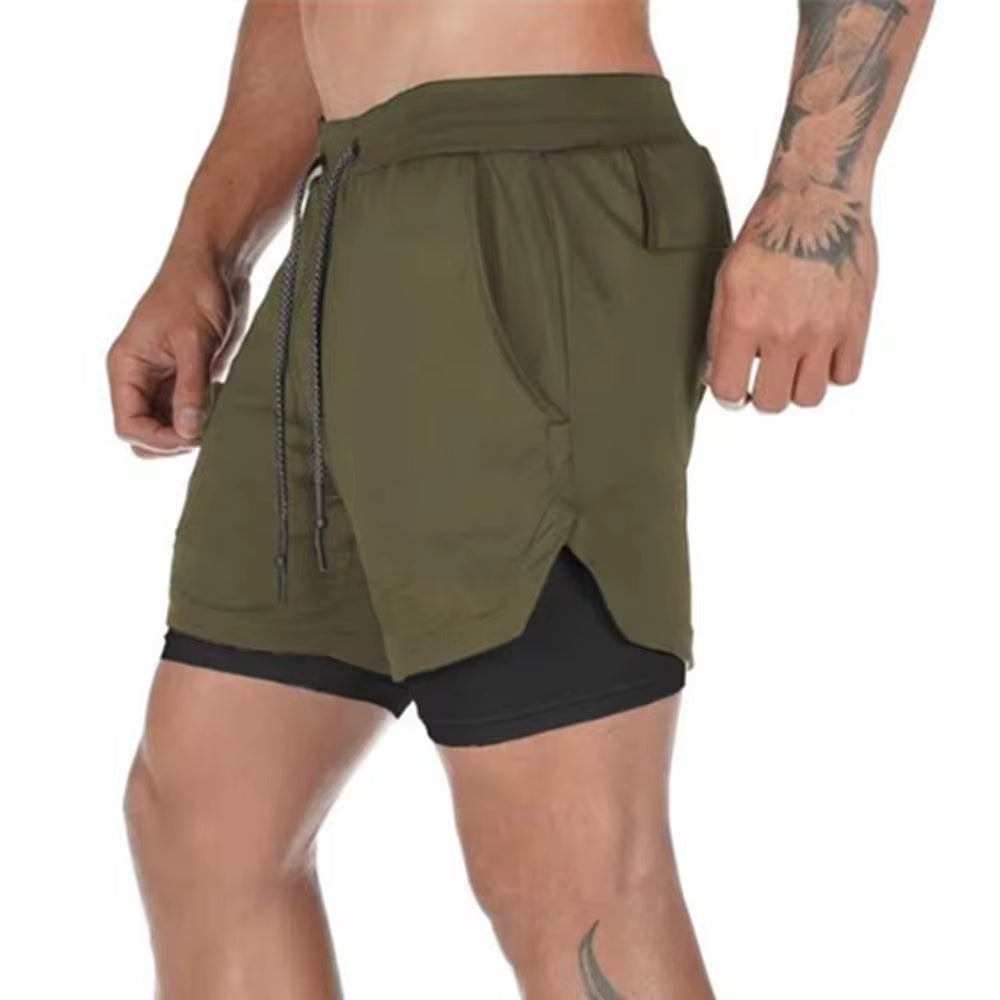 Men's 2-in-1 Quick-Dry Running Shorts for Gym and Outdoor Fitness Activities