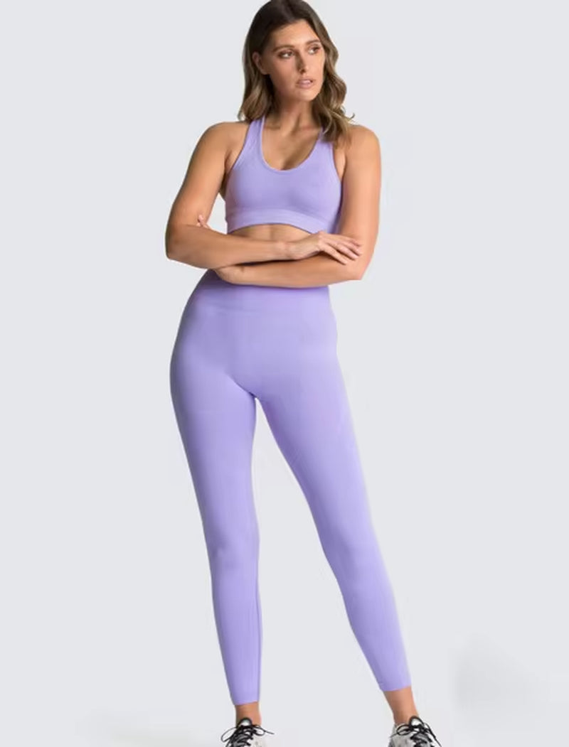 Seamless Hyperflex Women's Workout Set: Long Sleeve Crop Top and High Waist Leggings