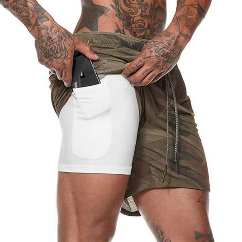 Men's 2-in-1 Quick-Dry Running Shorts for Gym and Outdoor Fitness Activities