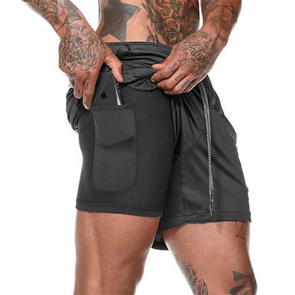 Men's 2-in-1 Quick-Dry Running Shorts for Gym and Outdoor Fitness Activities